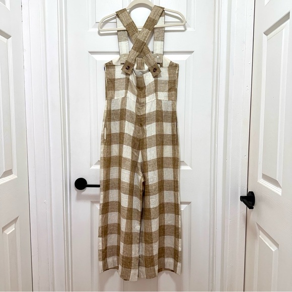 Gal Meets Glam Bailey Gingham Wide-Leg Jumpsuit Tan Ivory Size 6 - Picture 10 of 14